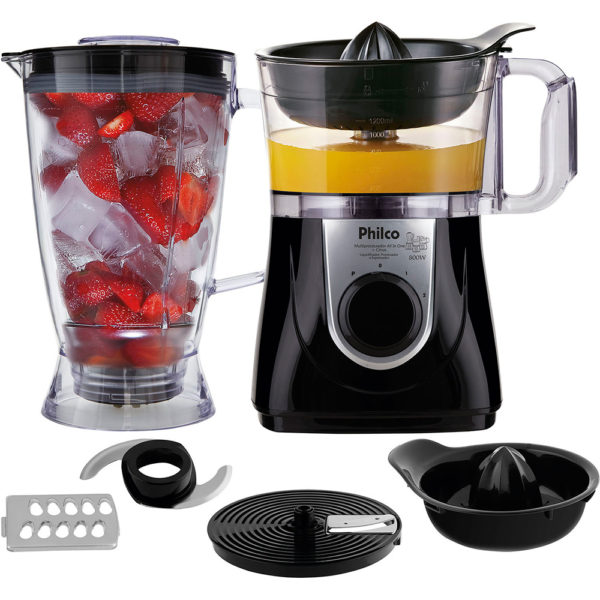 Processador All In One Citrus Preto 1,2L 127V + Liquidificador 2,2L + Espremedor de frutas 800W - Philco 1