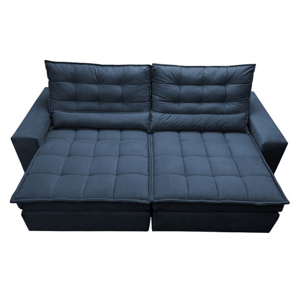 Sofá Retrátil e Cama com Molas Confort Max 2,52 Tecido Suede Azul - Cama InBox 1